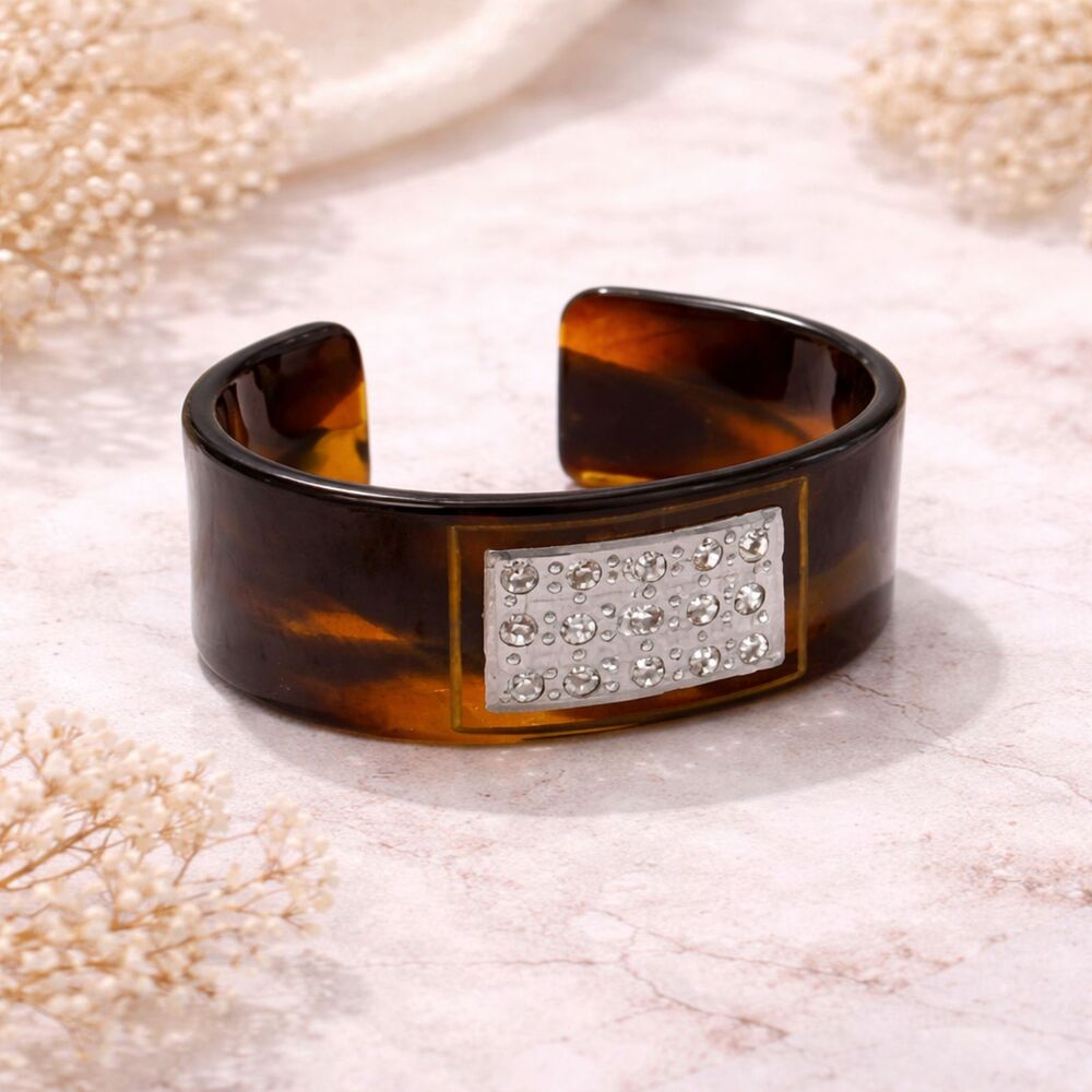 Faux Tortoise Shell Rhinestone Cuff Bracelet
